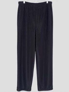 Susan Graver Liquid Knit Pants L Black Slinky Fluid Drape Wide Leg High Rise USA